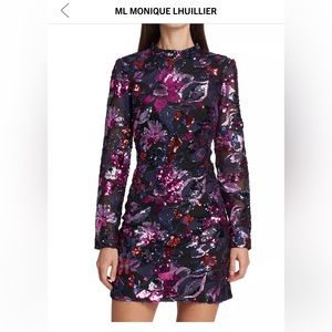 ML Monique Lhuillier's long sleeve sequin minidress in confetti